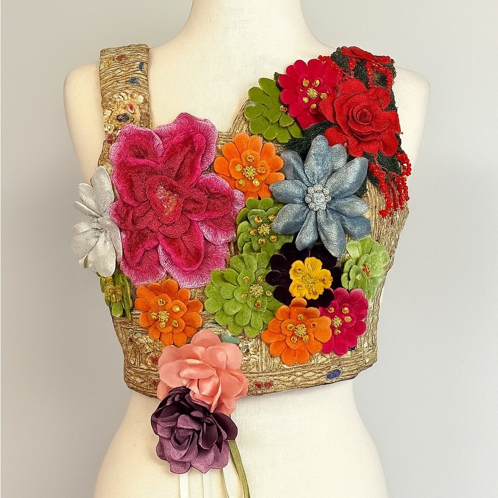 Floral Embellished Gold Crop Top